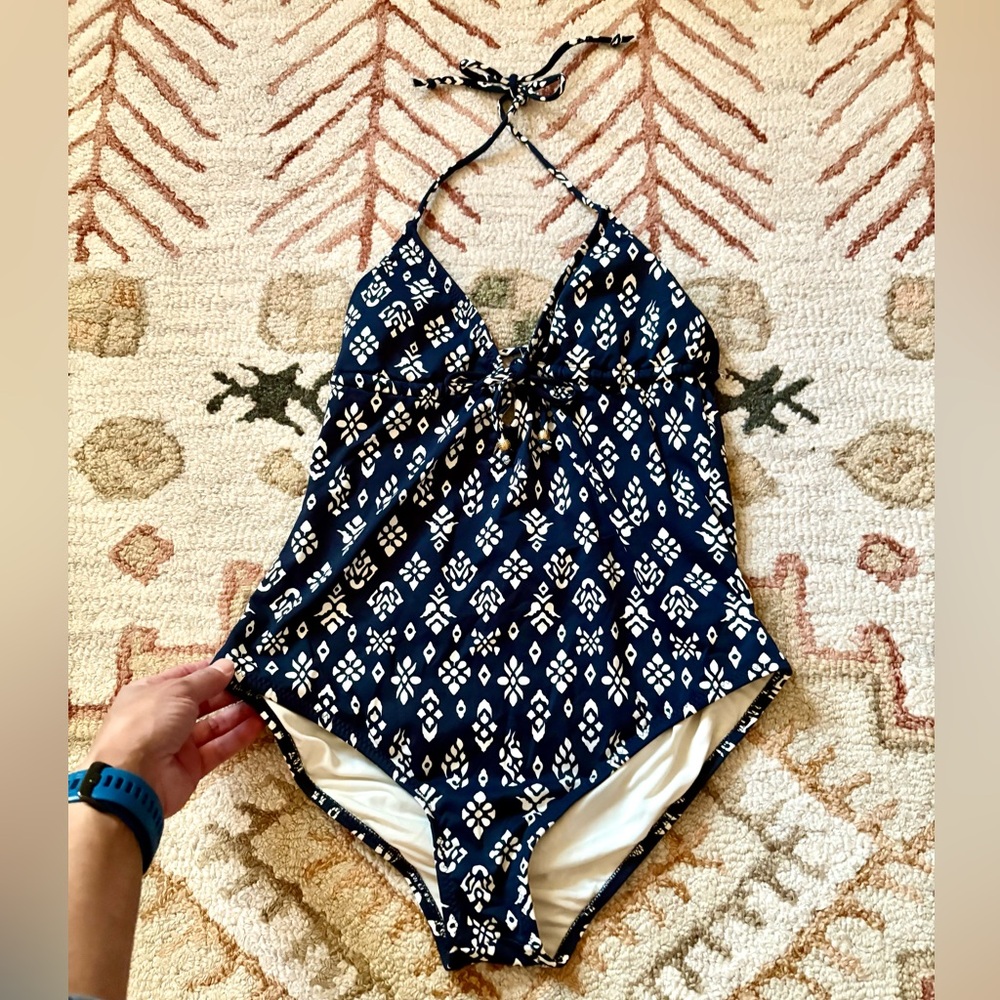 Eberjey Navy white one piece swimsuit large